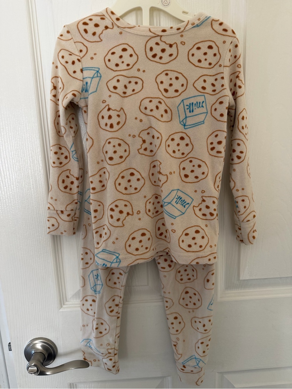 Cat & Jack Cream Pajamas with Brown Cookie and Blue Milk Print